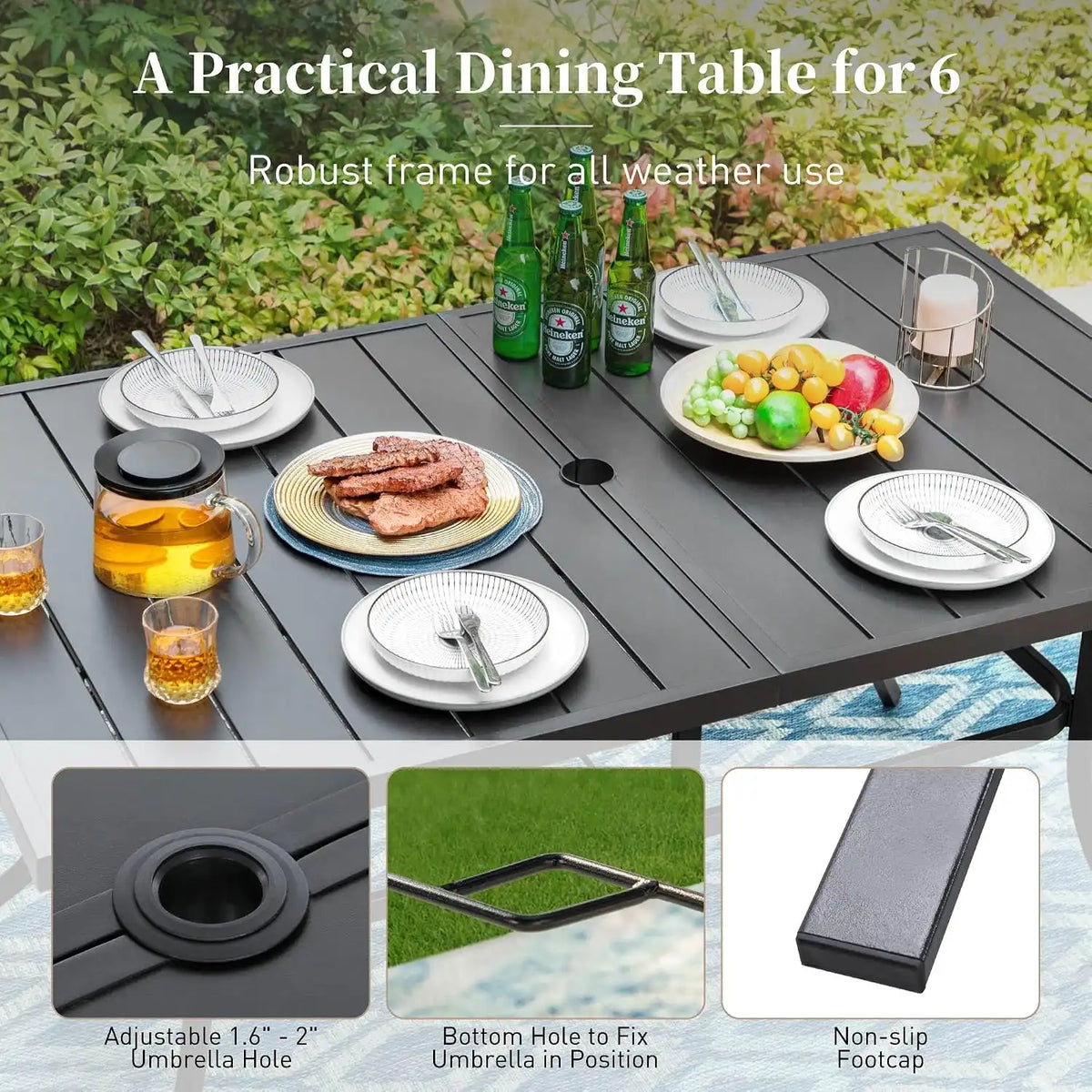 SUNSHINE VALLEY 7pc Patio Dining Set, 59" Metal Table & 6 Swivel Chairs