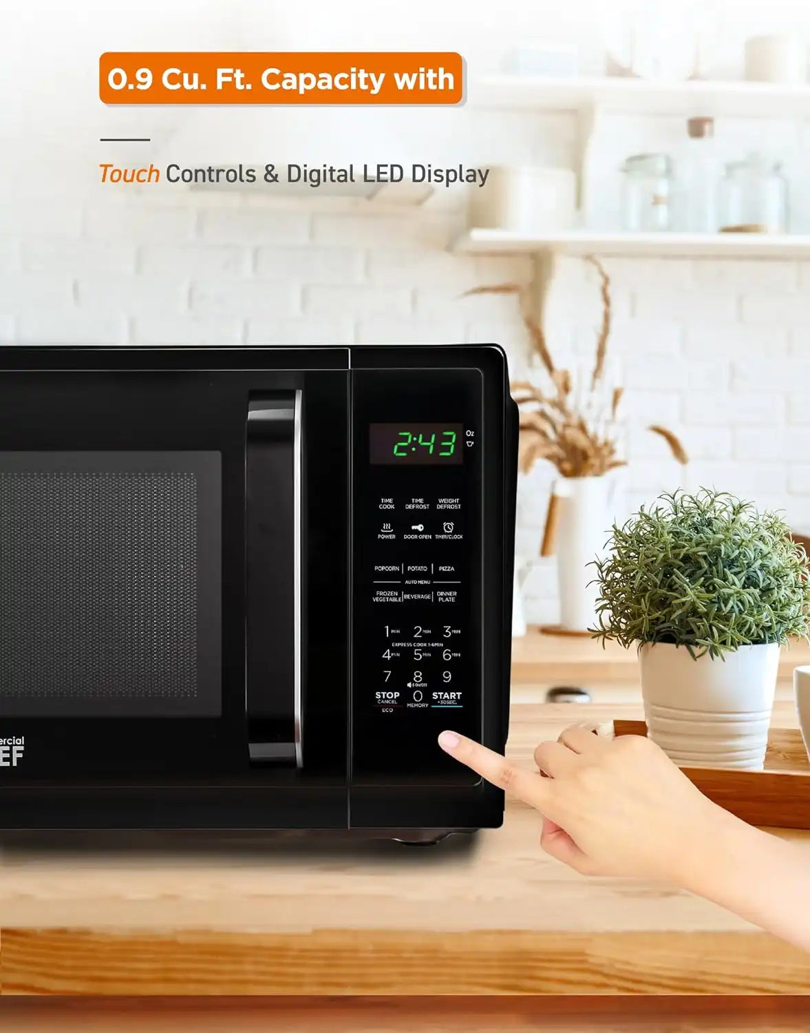 Commercial Chef 0.9 Cu. Ft. Countertop Microwave Oven, CHM9MB, Black