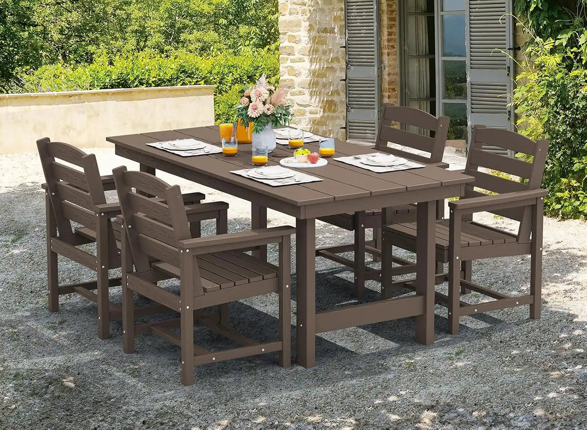 SERWALL Patio Dining Chair Set of 2,All Weather HDPE Dining Chair, Coffee