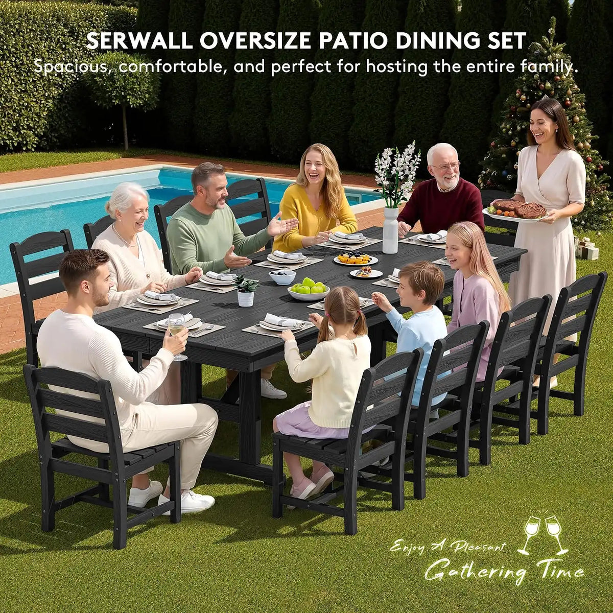 SERWALL Patio HDPE Armless Dining Chairs Set of 2, Black