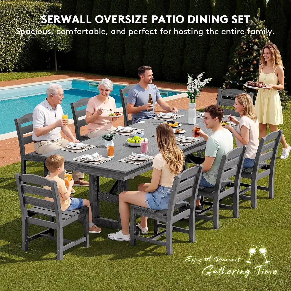 SERWALL Patio HDPE Armless Dining Chairs Set of 2, Grey