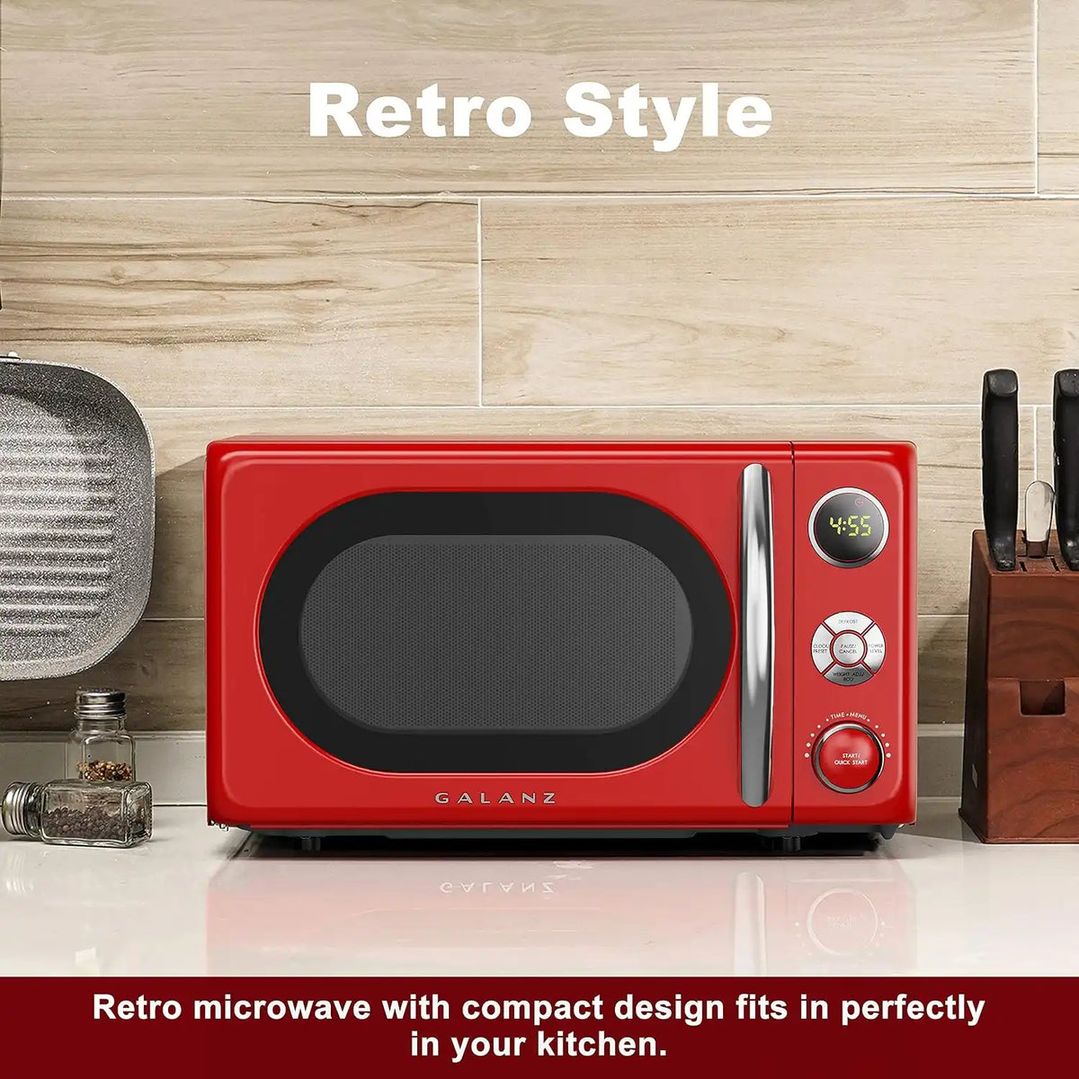 Galanz GLCMKA07RDR-07 Microwave Oven, LED Lighting, Pull Handle Design, Child Lock,Retro Red, 0.7 Cu.Ft