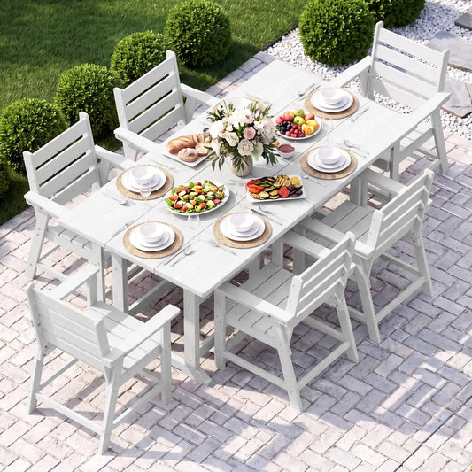 HDPE Outdoor Dining Set, Patio Dining Set of 8, White