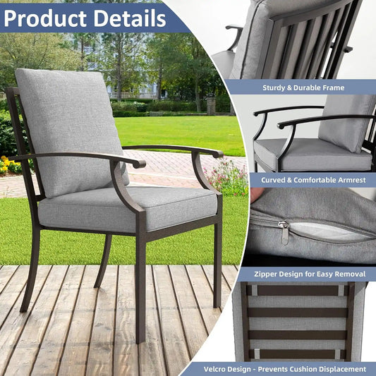 ALAULM 9-Piece Patio Dining Set,Outdoor Metal Dining Set with 2 Swivel Chairs & Rectangle Table with 1.5 Umbrella Hole, Patio Dining Table and Chairs for Backyard,Grey
