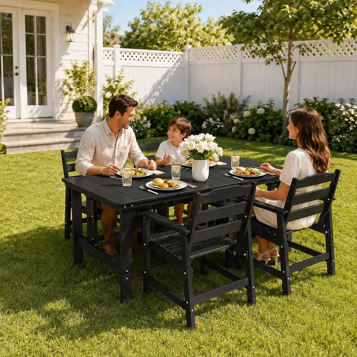 THOEOE Outdoor Dining Set for 4, 50 inch Patio Table and Chairs set, HDPE