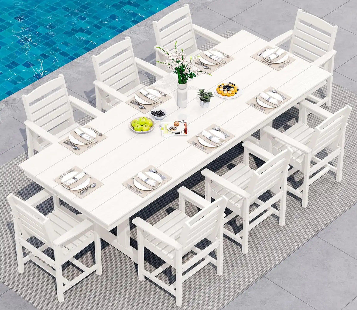 SERWALL Patio HDPE Dining Chairs Set of 2, White