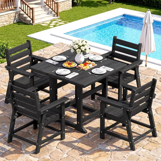 HDPE Outdoor Dining Set, Patio Dining Set of 5, Black