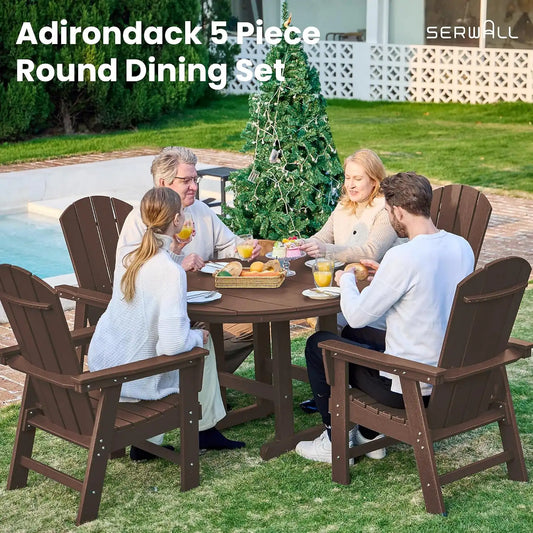 SERWALL Outdoor Adirondack Dining Chair Set of 2, All Weather HDPE, Coffee