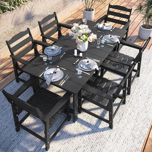 THOEOE Patio Dining Set for 6, HDPE 70 inch Outdoor Table and Chairs