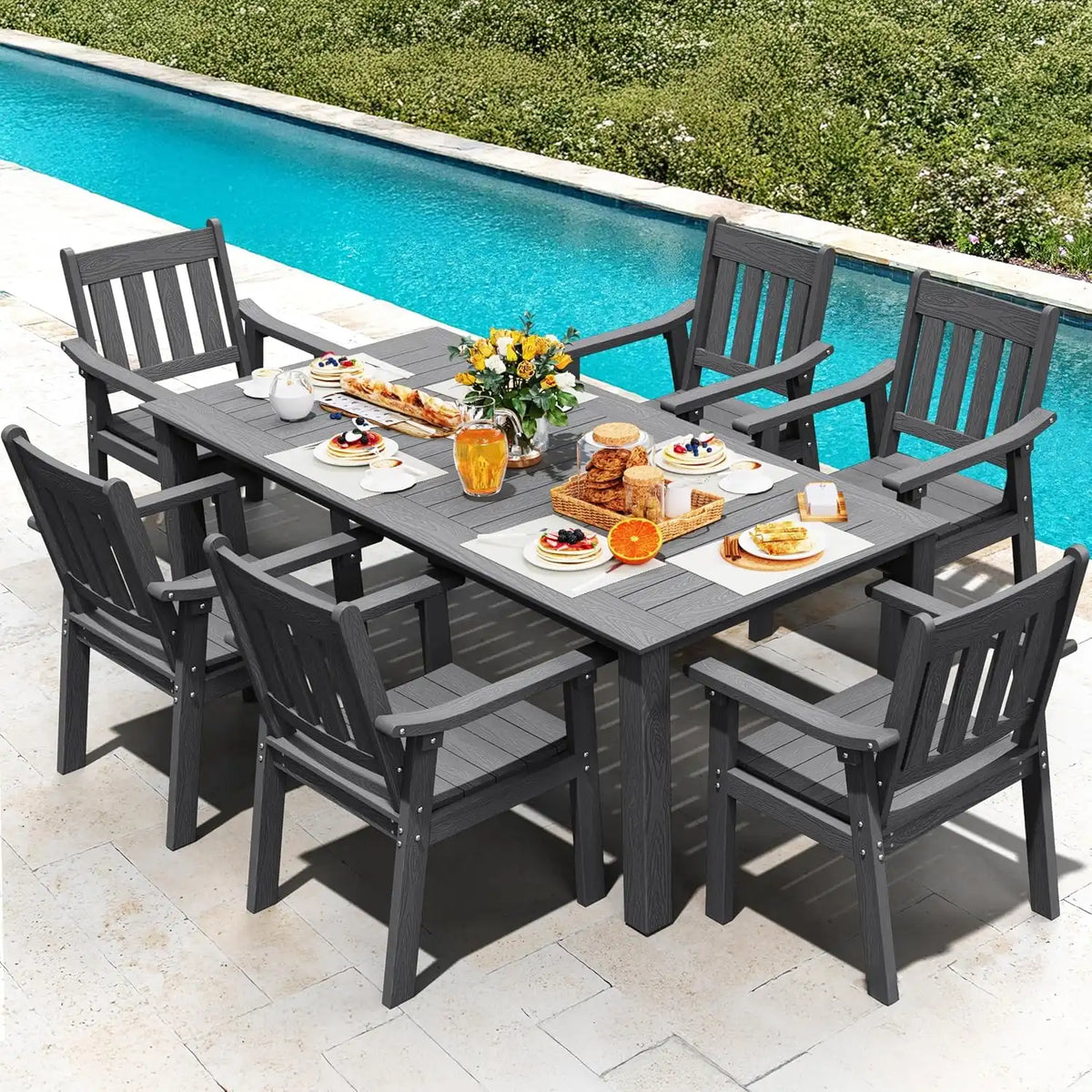 YEFU Patio Dining Chairs Set of 6, Weather Resistant HIPS, Teak