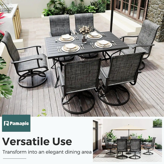 7-Piece Outdoor Dining Set, Patio Furniture Set with Textilene Swivel Chairs, Outdoor Table & 6 Chairs for Garden, Backyard, Poolside, Deck, Charcoal