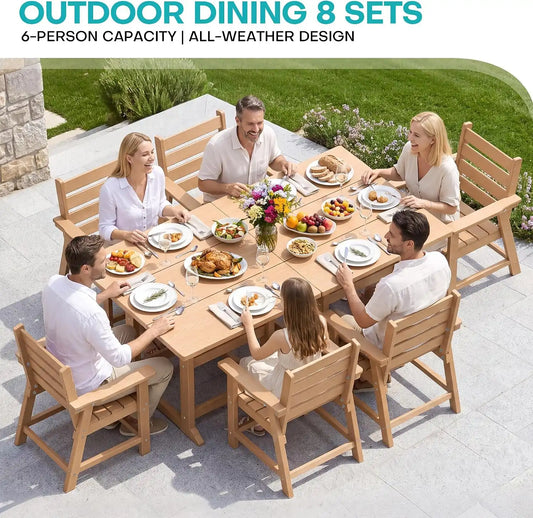 HDPE Outdoor Dining Set, Patio Dining Set of 8, Cedar