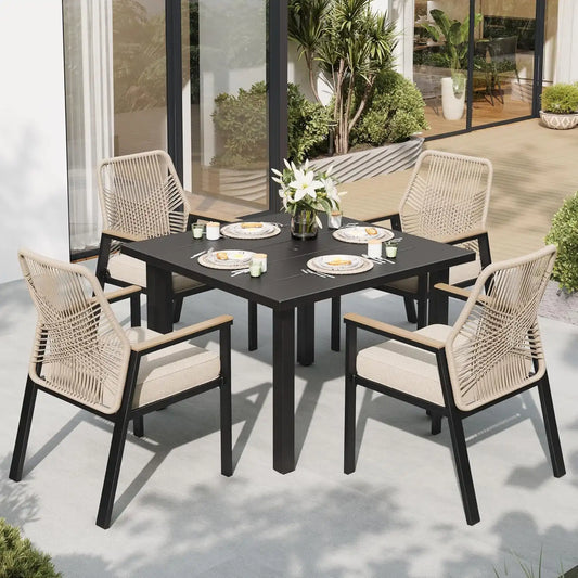 SUNSHINE VALLEY 5pc Patio Dining Set, 34.2" Square Table & 4 Rattan Chairs