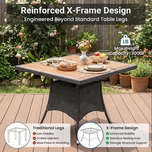 10-Pieces Ratton Patio Table and Chairs with Acacia Tabletop, Grey