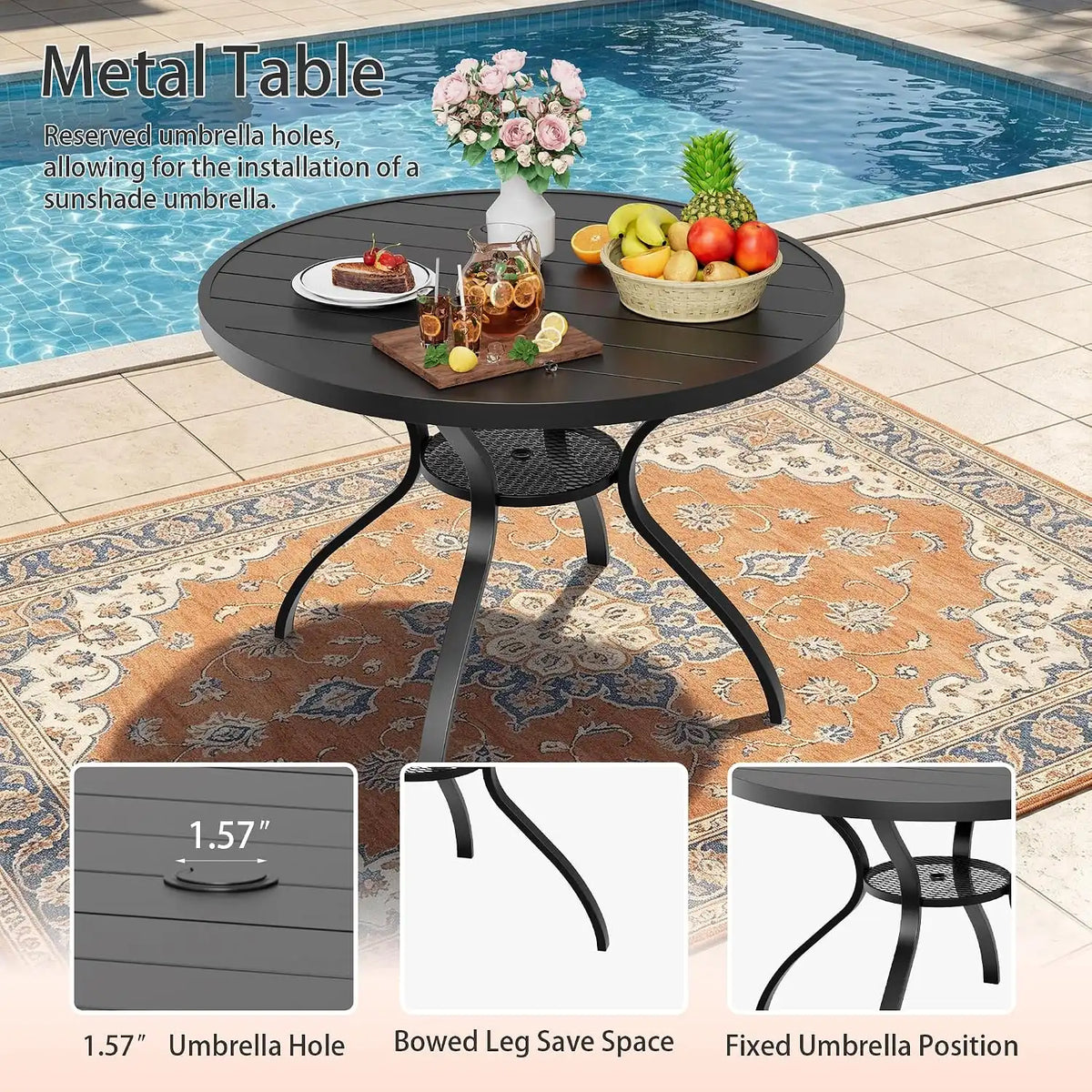 SUNCROWN 5-Piece Outdoor Patio Dining Set, All Weather Round Metal Table & 4 Dark Gray Swivel Textilene Mesh Chairs, Weather Resistant Patio Furniture for Deck Lawn Garden Backyard Poolside