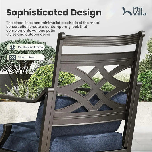 PHI VILLA Patio Dining Set, Round Metal Table