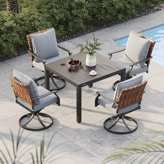 Grand patio 5-Pc Outdoor Swivel Dining Set, 4 Gray Chairs + Table, Black