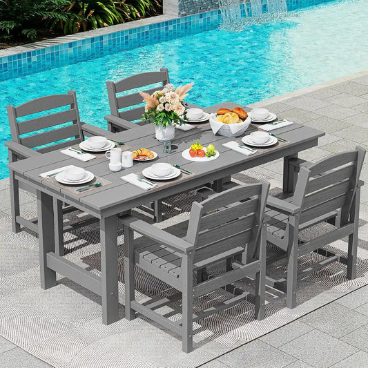 SERWALL 5 Pcs HDPE Patio Dining Set, Outdoor Dining Set for 4, Gray