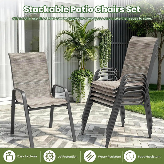 7 PCS Outdoor Patio Dining Set,Patio Table and Chairs Metal Outdoor Patio Furniture Set with Umbrella Hole,Dining Table Set with 6 Teslin Chairs for Deck,Backyard and Garden