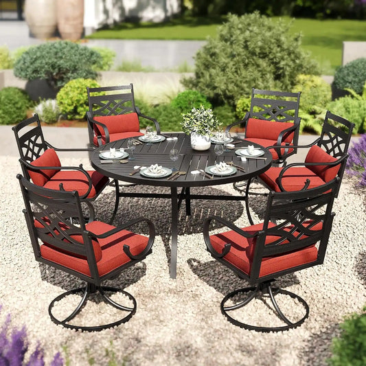 PHI VILLA Patio Dining Set, Swivel Chairs, 54" Round Metal Table