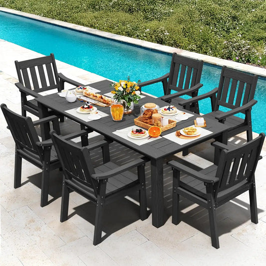 YEFU 7-Piece Patio Table Set, All-Weather HIPS, Aluminum Frame, Black