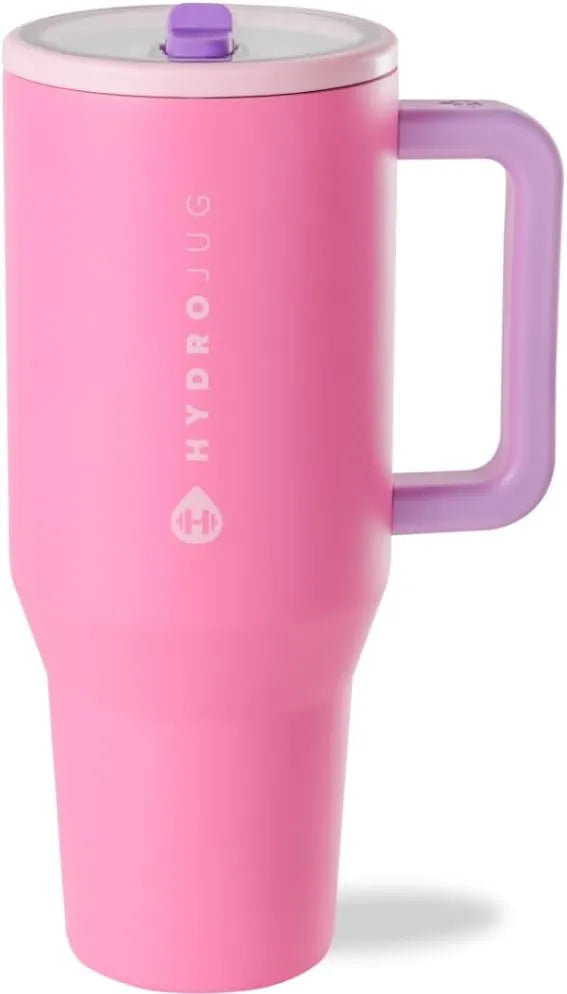 HydroJug Traveler - Modern 40 oz Tumbler with Handle & Simple Flip Straw - Car Cup Holder Friendly, Leak Resistant Water Bottle-Reusable Insulated Stainless Steel & Rubber Base - Gifts for Women & Men