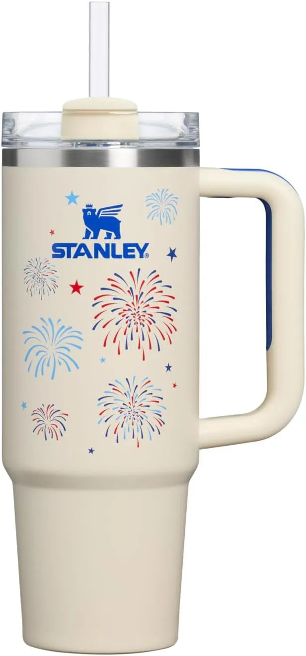 STANLEY Quencher H2.0 Flow State Tumbler, 30 oz, Cream Royal Fireworks