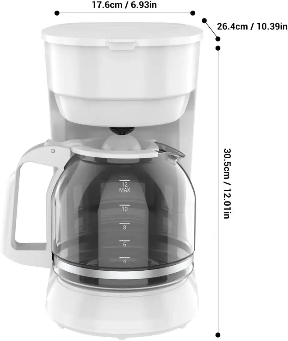 12-Cup Coffee Maker with Easy On/Off Switch, Easy Pour, Non-Drip Carafe with Removable Filter Basket,Keep Hot Plate,Clear Water Level Window Coffee Machine, Black (White)