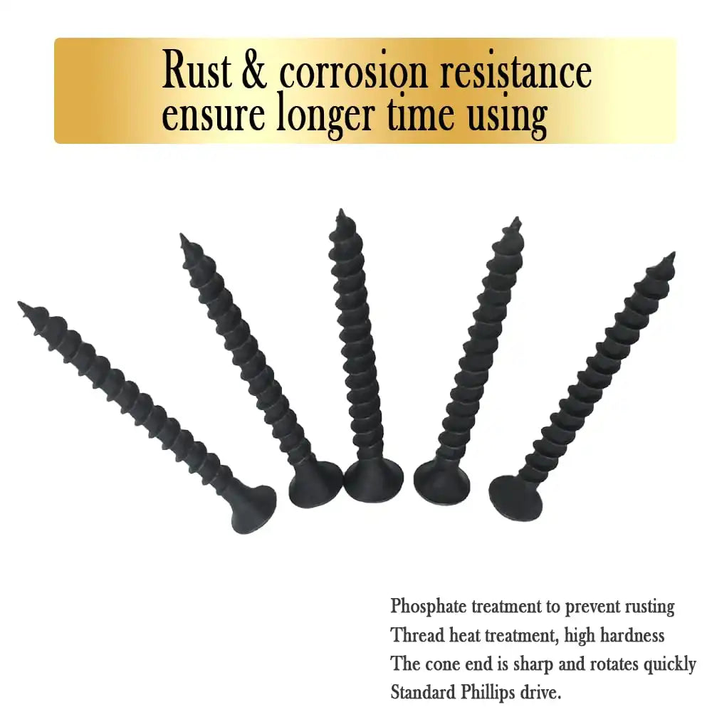 Drywall Screws Kit #7 x 2-Inch, Coarse Thread Wood Screws, Bugle Head Phillips Drive Sheetrock Screws Set, Self Tapping Dry Wall Screws, Phosphate Coated Finish, Sharp Point, Black, 60 Pack