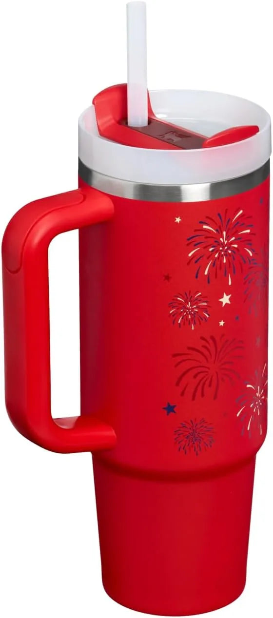 STANLEY Quencher H2.0 Flow State Tumbler, 30 oz, Chili Red Fireworks