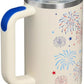 STANLEY Quencher H2.0 Flow State Tumbler, 30 oz, Cream Royal Fireworks