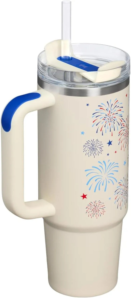 STANLEY Quencher H2.0 Flow State Tumbler, 30 oz, Cream Royal Fireworks