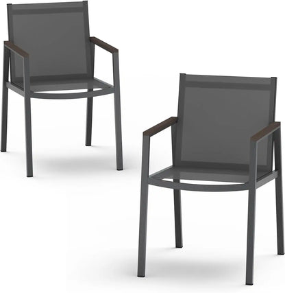 Outdoor Dining Chairs Set of 2, Aluminum Patio Armchairs, All Weather Patio Dining Furniture for Backyard, Deck, Poolside (Charcoal)