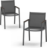 Outdoor Dining Chairs Set of 2, Aluminum Patio Armchairs, All Weather Patio Dining Furniture for Backyard, Deck, Poolside (Charcoal)