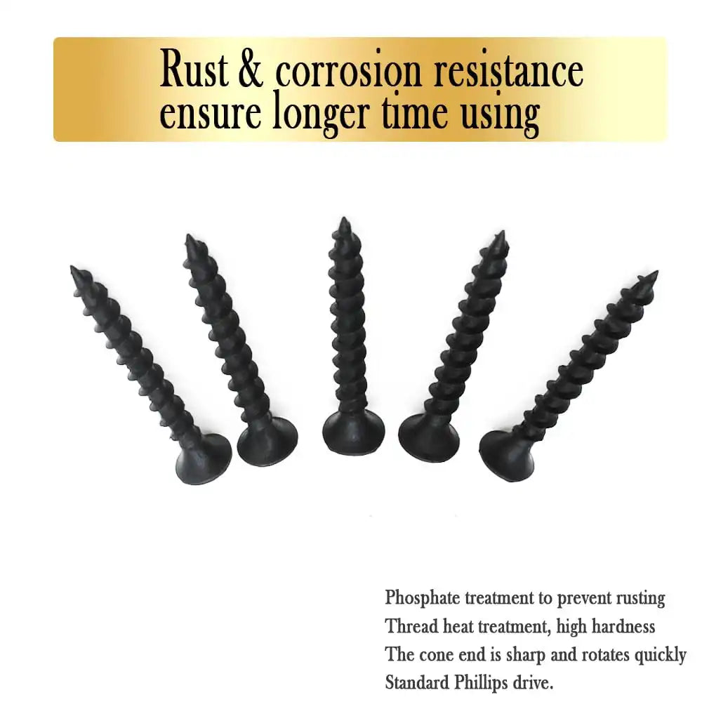 #6 x 1-3/8" Phillips Bugle Head Fine Thread Sharp Point Drywall Screw, Self Tapping Wood Screws with Black Phosphate Coated, Ideal Screw for Drywall, Wood and Sheetrock, 90 Pieces