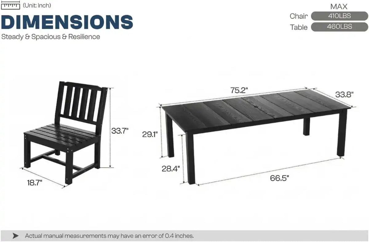 Perli™ 5-Piece Outdoor Dining Set, All-Weather HDPE Patio Furniture with 4 Armless Chairs and Rectangular Table, UV-Resistant 4-Person Set for Deck, Backyard, Black