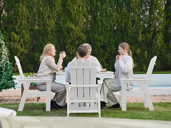 SERWALL Outdoor Adirondack Dining Chair Set of 2, All-Weather HDPE, White