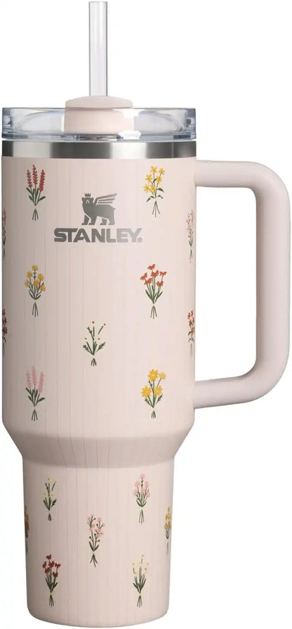 STANLEY Quencher H2.0 Flow State Tumbler, 40 oz, Rose Quartz Bouquets