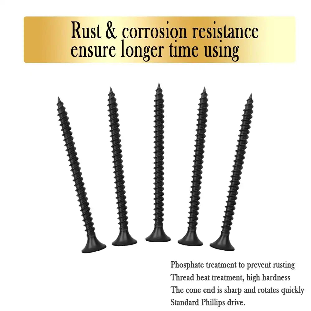 Drywall Screws Kit #6 x 2-Inch, Fine Thread Wood Screws, Bugle Head Phillips Drive Sheetrock Screws Set, Self Tapping Dry Wall Screws, Phosphate Coated Finish, Sharp Point, Black, 65 Pack