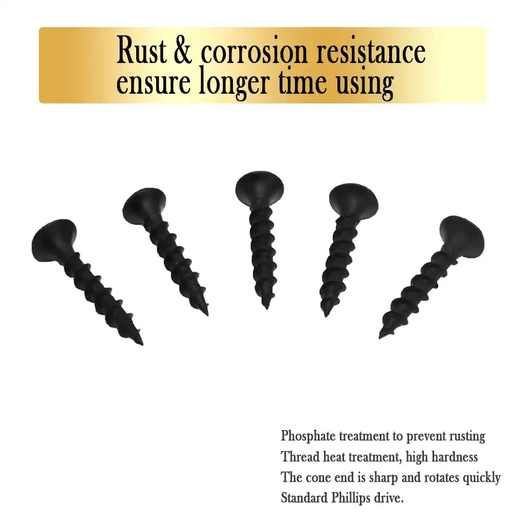 Drywall Screws, #7 x 1 in., Coarse Thread Phillips Bugle Head Screw for Drywall/Wood, Black Phosphate Coated Finish, Sharp Point, High Hardness Quick Self Tapping Screws, Black (120 Pieces)