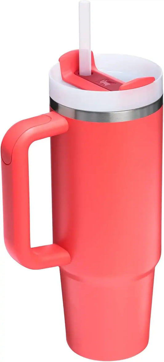 Stanley Quencher H2.0 Tumbler with Handle and Straw 30 oz | Flowstate 3-Position Lid | Cup Holder Compatible for Travel | Insulated Stainless Steel Cup | BPA-Free | Hot Coral