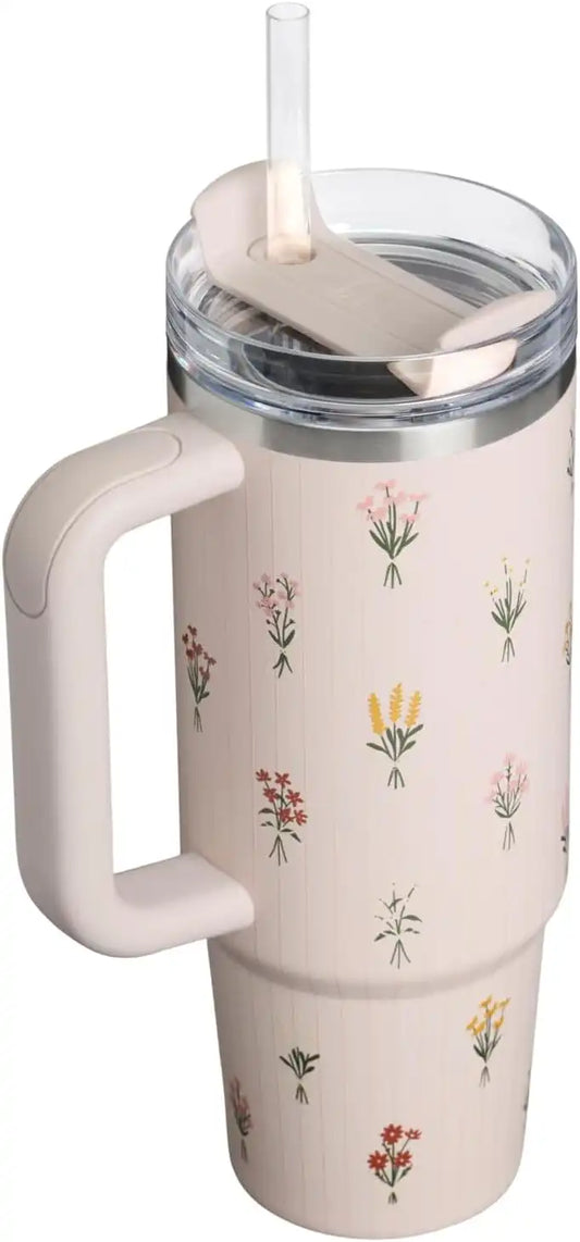 STANLEY Quencher H2.0 Flow State Tumbler, 30 oz, Rose Quartz Bouquets