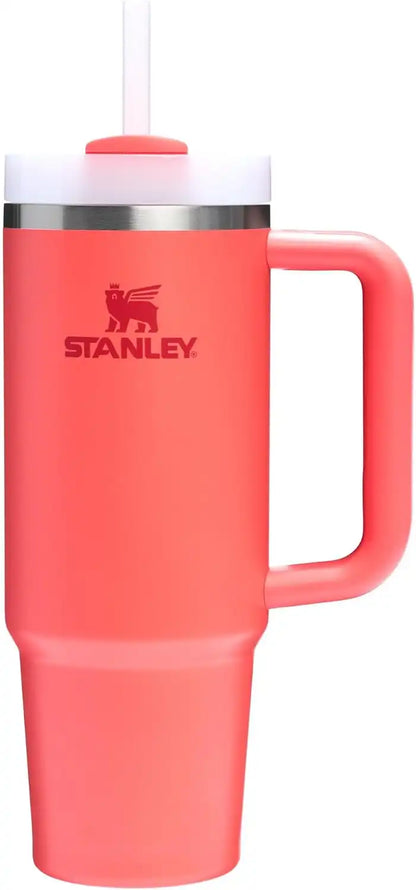 Stanley Quencher H2.0 Tumbler with Handle and Straw 30 oz | Flowstate 3-Position Lid | Cup Holder Compatible for Travel | Insulated Stainless Steel Cup | BPA-Free | Hot Coral