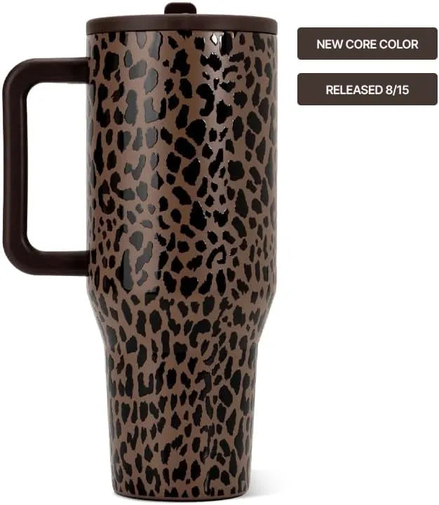 HydroJug Traveler 32oz, Insulated Water Bottle with Handle, Brown Leopard