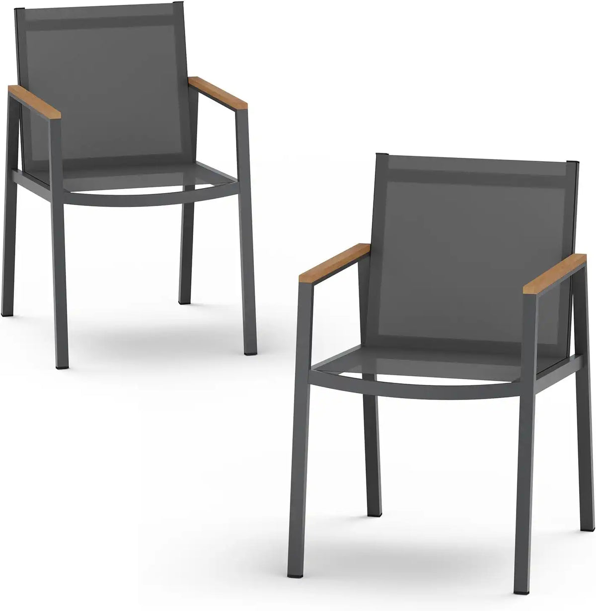 Outdoor Dining Chairs Set of 2, Aluminum Patio Armchairs, All Weather Patio Dining Furniture for Backyard, Deck, Poolside (Gray-Teak)