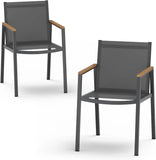 Outdoor Dining Chairs Set of 2, Aluminum Patio Armchairs, All Weather Patio Dining Furniture for Backyard, Deck, Poolside (Gray-Teak)