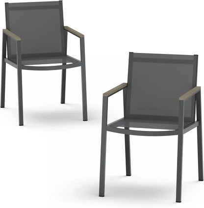 Outdoor Dining Chairs Set of 2, Aluminum Patio Armchairs, All Weather Patio Dining Furniture for Backyard, Deck, Poolside (Gray)