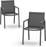 Outdoor Dining Chairs Set of 2, Aluminum Patio Armchairs, All Weather Patio Dining Furniture for Backyard, Deck, Poolside (Gray)