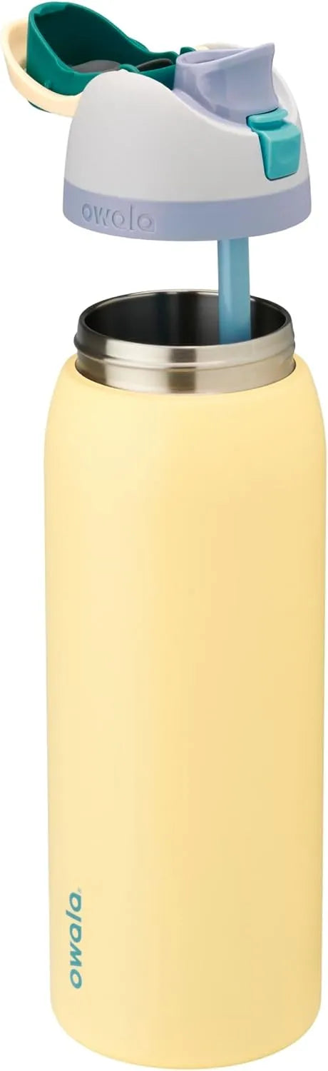 Owala FreeSip - Stainless Steel - 40-oz. - Grey/Yellow (Sunny Daze)