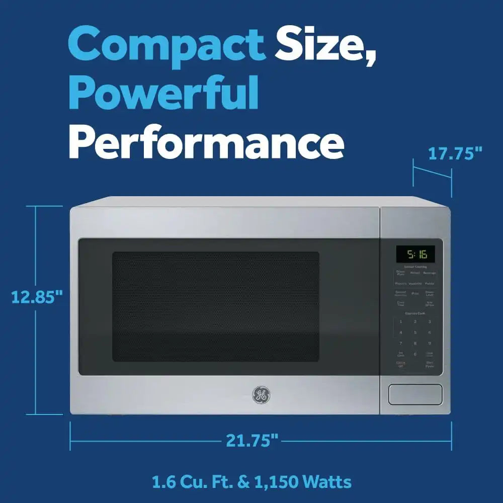 GE Countertop Microwave Oven, 1150 Watt, 1.6 Cu. Ft., Stainless Steel